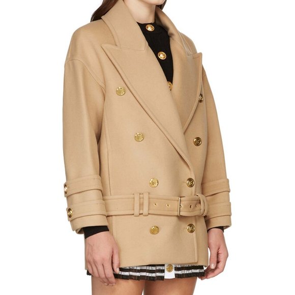 NWT size 10 Balmain Double breasted Wool Cashmere blend Felt Pea Coat in… - Picture 5 of 16